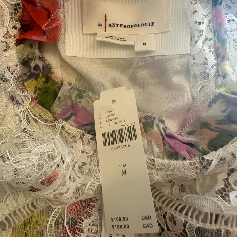 NWT By Anthropologie Lace-Back Tiered Mini Dress Floral Halter Lace Mini Size M - Picture 6 of 7